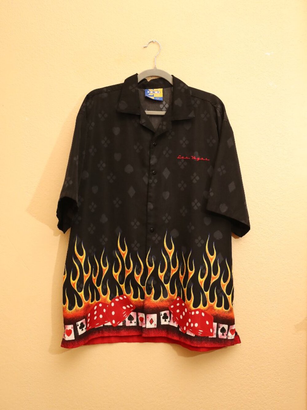 Vintage Las Vegas Flames Dice Gambling Bowling Shirt (L)